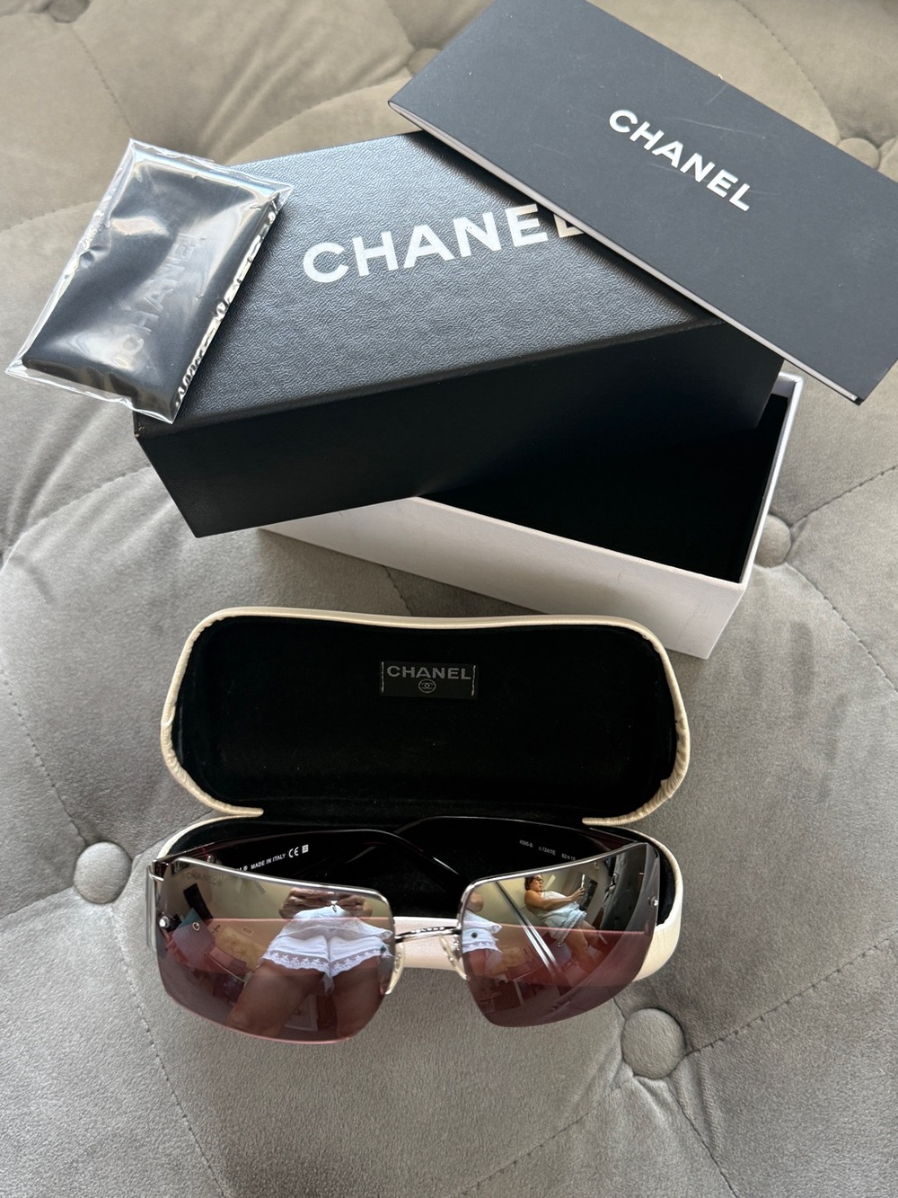 Authentic Rare Vintage CHANEL Rimless Sunglass Pink Lenses and Silver hardware